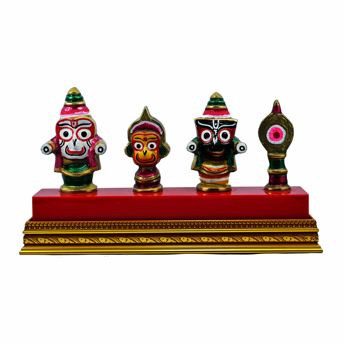 SmileSellers Jagannath Balabhadra subhadra Show Piece ,Handmade brass idol in glass box-red
